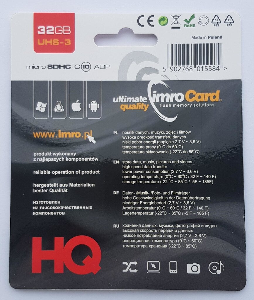 Imro MicroSD10, 32 GB kaina ir informacija | Atminties kortelės telefonams | pigu.lt