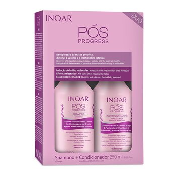 Rinkinys po procedūrų su keratinu INOAR Pos Progress Duo Kit: šampūnas 250 ml + kondicionierius 250 ml kaina ir informacija | Šampūnai | pigu.lt