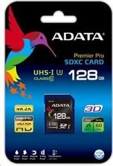 ADATA memory card, SDXC, 128GB, UHS Speed ​​Class 3, Speed ​​Class 10, blue kaina ir informacija | ADATA Foto įranga | pigu.lt