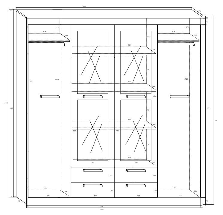 Spinta Meblocross Maximus 4D4S, tamsaus ąžuolo/baltos spalvos цена и информация | Spintos | pigu.lt