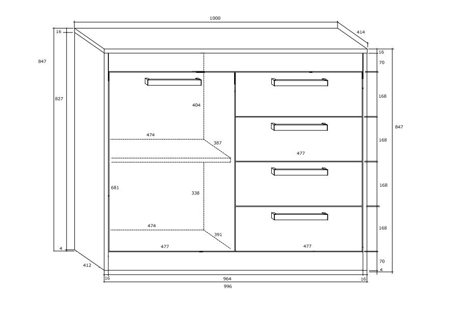 Komoda Meblocross Maximus 1D4S, ąžuolo/baltos spalvos kaina ir informacija | Komodos | pigu.lt