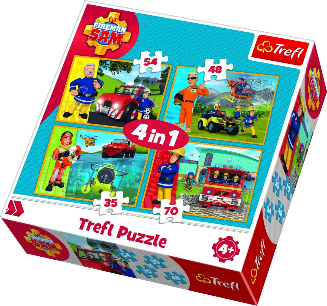 Dėlionių rinkinys Trefl 4in1 - Fireman Sam kaina ir informacija | Dėlionės (puzzle) | pigu.lt