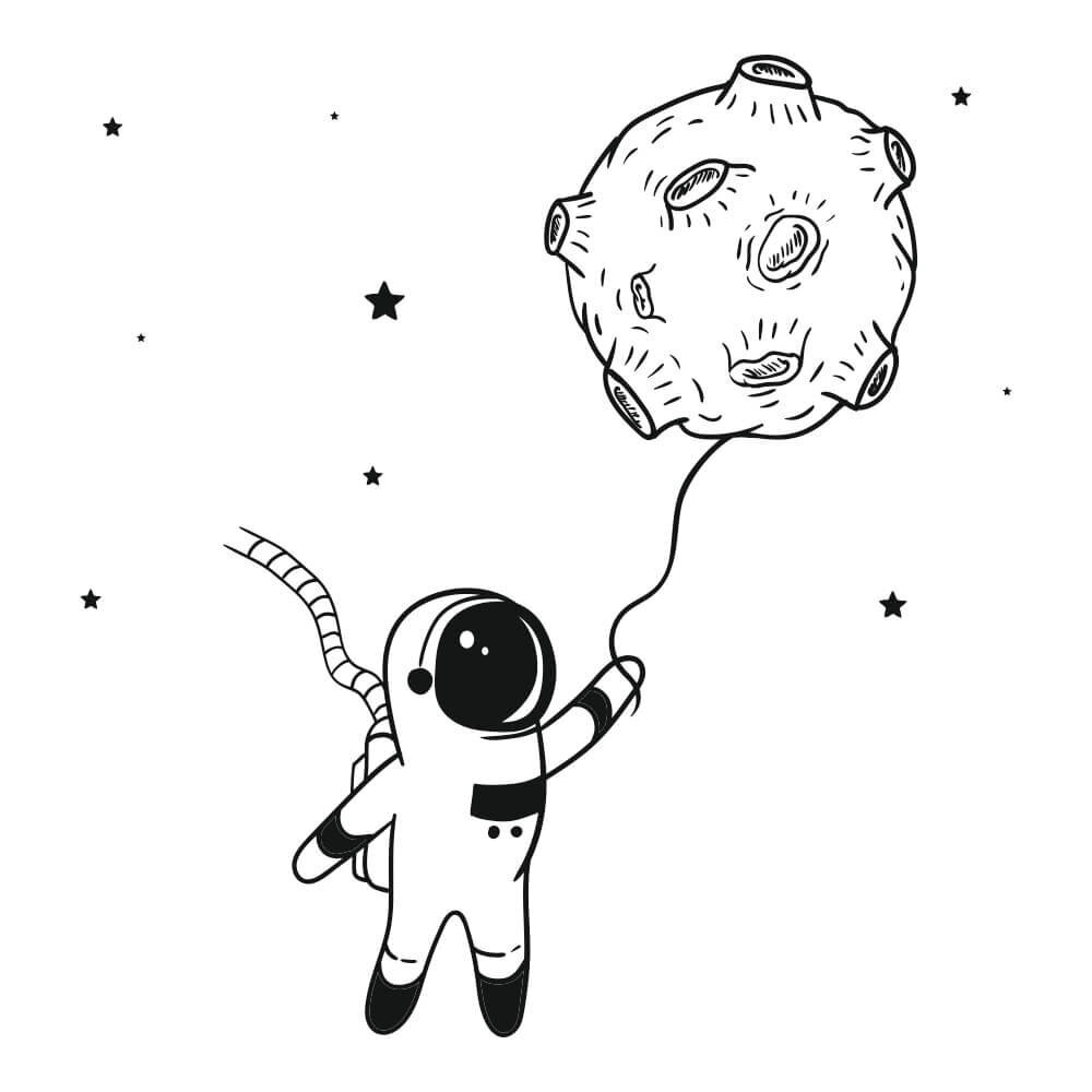 Vaikiškas interjero lipdukas Kosmonautas ir mėnulis kaina ir informacija | Interjero lipdukai | pigu.lt
