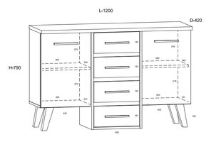 Komoda Meblocross Nordis 2D4S, ąžuolo/baltos spalvos kaina ir informacija | Komodos | pigu.lt