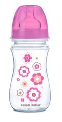 Plataus kaklelio buteliukas Canpol Babies Easy Start Newborn Anti-colic 240 ml, 35/217, pink flowers kaina ir informacija | Buteliukai kūdikiams ir jų priedai | pigu.lt