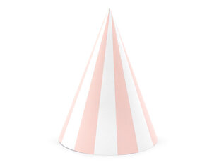 Dryžuotos šventinės kepuraitės, 10 cm (1 dėž / 40 pak) (1 pak / 6 vnt.) Baltos su šviesiai rožine kaina ir informacija | Dekoracijos šventėms | pigu.lt