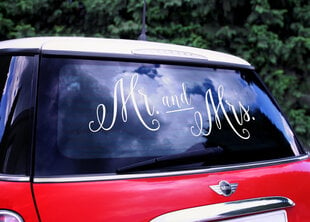 Vestuvinė automobilio dekoracija - lipdukas Mr. and Mrs. 31x21cm ir 12x15cm kaina ir informacija | Dekoracijos šventėms | pigu.lt
