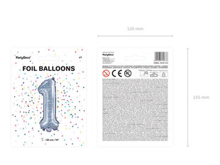 Folinis balionas Skaičius "1", 35 cm, sidabrinis kaina ir informacija | Balionai | pigu.lt