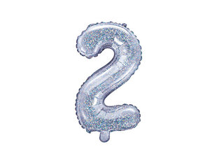 Folinis balionas Skaičius "2", 35 cm, sidabrinis kaina ir informacija | Balionai | pigu.lt