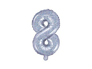 Фольговый баллон Число "8", 35 см, серебристый цена и информация | Шарики | pigu.lt