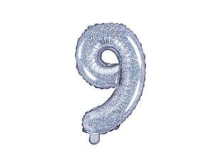 Foliniai balionai Skaičius "9", 35 cm, sidabriniai, 50 vnt. kaina ir informacija | Balionai | pigu.lt
