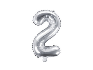 Foliniai balionai Skaičius "2", 35 cm, sidabriniai, 50 vnt. kaina ir informacija | Balionai | pigu.lt