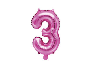 Folinis balionas Skaičius "3", 35 cm, rožinis kaina ir informacija | Balionai | pigu.lt
