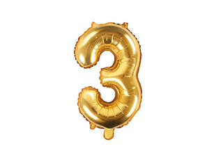 Foliniai balionais Skaičius "3", 35 cm, auksiniai, 50 vnt. kaina ir informacija | Balionai | pigu.lt