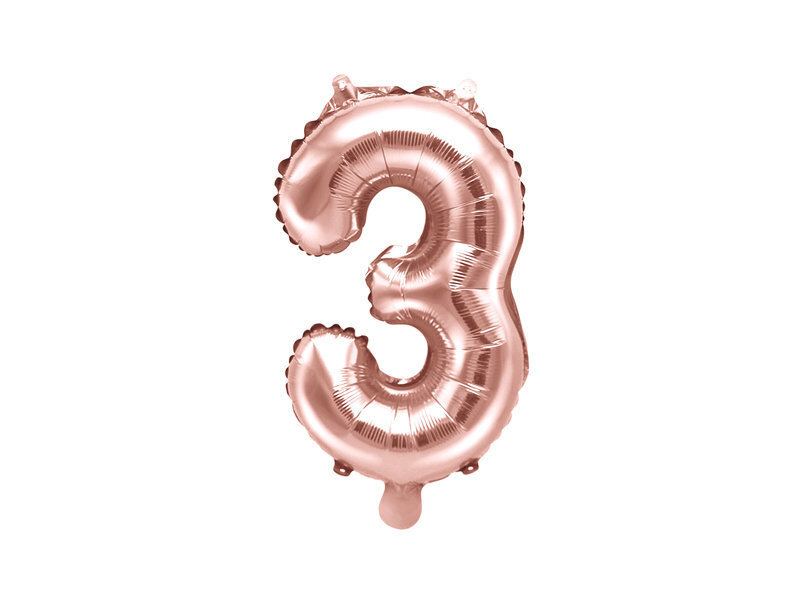 Folinis balionas Skaičius "3", 35 cm, auksinis/rožinis kaina ir informacija | Balionai | pigu.lt
