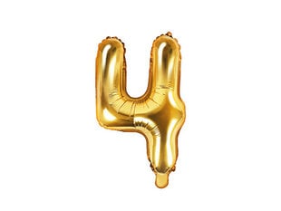 Folinis balionas Skaičius "4", 35 cm, auksinis kaina ir informacija | Balionai | pigu.lt