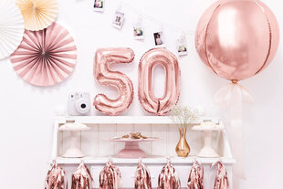 Foliniai balionai Skaičius "5", 35 cm, rožiniai/auksiniai, 50 vnt. kaina ir informacija | Balionai | pigu.lt