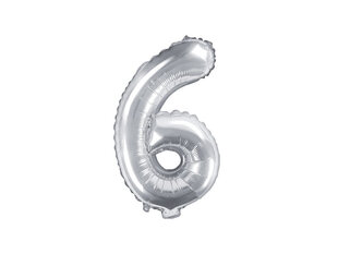 Foliniai balionai Skaičius "6", 35 cm, sidabriniai, 50 vnt. kaina ir informacija | Balionai | pigu.lt