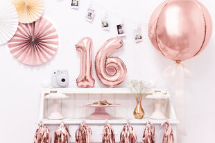 Foliniai balionai Skaičius "6", 35 cm, rožiniai/auksiniai, 50 vnt. kaina ir informacija | Balionai | pigu.lt