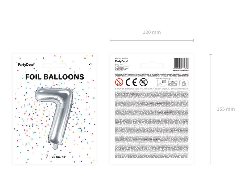 PartyDeco Folijos balionas - Nr. 7, 35 cm kaina ir informacija | Balionai | pigu.lt