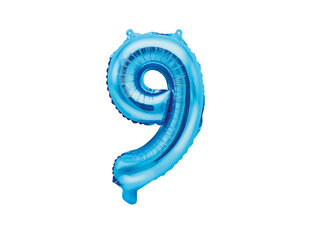 Воздушный шарик фольгированный номер "9", 35 см, синий цена и информация | Шарики | pigu.lt