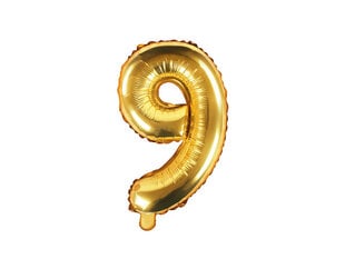 Foliniai balionai Skaičius "9", 35 cm, auksiniai, 50 vnt. kaina ir informacija | Balionai | pigu.lt