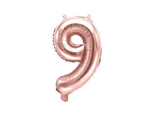 Воздушный шарик фольгированный номер "9", 35 см, золотистый / розовый цена и информация | Шарики | pigu.lt