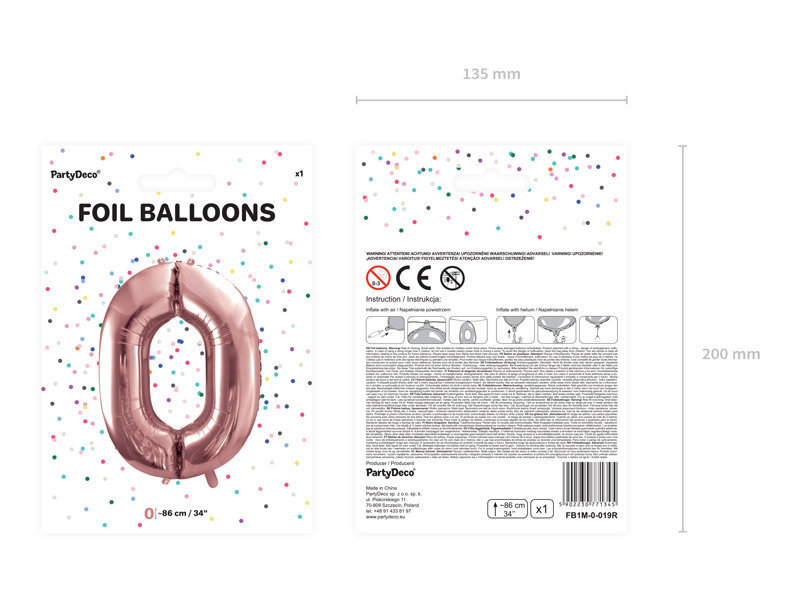 Foliniai balionai Skaičius "0", 86 cm, rožiniai/auksiniai, 50 vnt. цена и информация | Balionai | pigu.lt