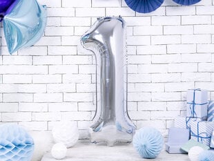 Folinis balionas Skaičius "1", 86 cm, sidabrinis kaina ir informacija | Balionai | pigu.lt