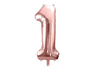 Foliniai balionai Skaičius "1", 86 cm, rožiniai/auksiniai, 50 vnt. kaina ir informacija | Balionai | pigu.lt
