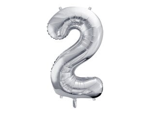 Folinis balionas Skaičius "2", 86 cm, sidabrinis kaina ir informacija | Balionai | pigu.lt