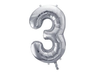 Folinis balionas Skaičius "3", 86 cm, sidabrinis kaina ir informacija | Balionai | pigu.lt