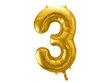 Folinis balionas Skaičius "3", 86 cm, auksinis kaina ir informacija | Balionai | pigu.lt