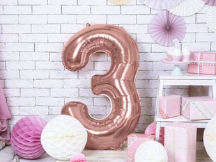 Folinis balionas Skaičius "3", 86 cm, rožinis kaina ir informacija | Balionai | pigu.lt