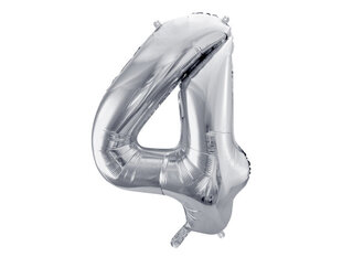 Folinis balionas Skaičius "4", 86 cm, sidabrinis kaina ir informacija | Balionai | pigu.lt