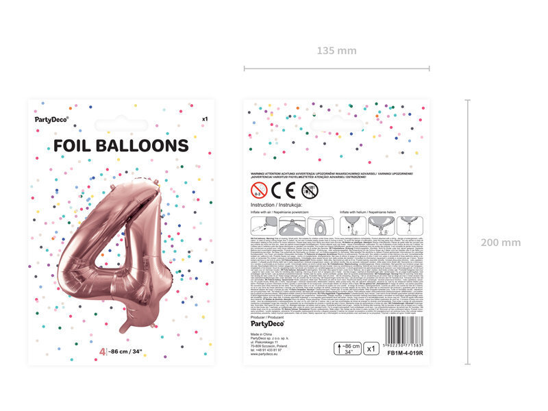 Folinis balionas Skaičius "4", 86 cm, rožinis kaina ir informacija | Balionai | pigu.lt