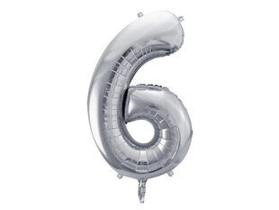 Folinis balionas Skaičius "6", 86 cm, sidabrinis kaina ir informacija | Balionai | pigu.lt