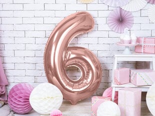 Воздушный шарик из фольги Номер "6", 86 см, розовый цена и информация | Шарики | pigu.lt