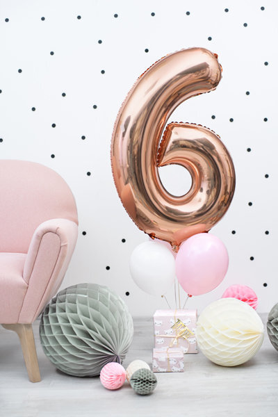 Foliniai balionai Skaičius "6", 86 cm, rožiniai/auksiniai, 50 vnt. kaina ir informacija | Balionai | pigu.lt