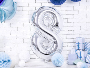 Folinis balionas Skaičius "8", 86 cm, sidabrinis kaina ir informacija | Balionai | pigu.lt