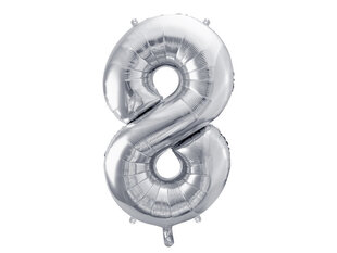 Folinis balionas Skaičius "8", 86 cm, sidabrinis kaina ir informacija | Balionai | pigu.lt