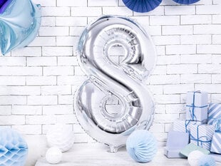 Foliniai balionai Skaičius "8", 86 cm, sidabriniai, 50 vnt. kaina ir informacija | Balionai | pigu.lt