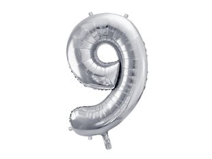 Folinis balionas Skaičius "9", 86 cm, sidabrinis kaina ir informacija | Balionai | pigu.lt