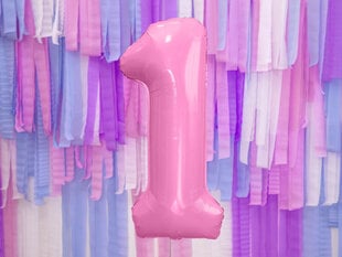 Foliniai balionai Skaičius "1", 86 cm, rožiniai, 50 vnt. kaina ir informacija | Balionai | pigu.lt