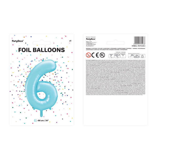 Folinis balionas Skaičius "6", 86 cm, šviesiai mėlynas internetu