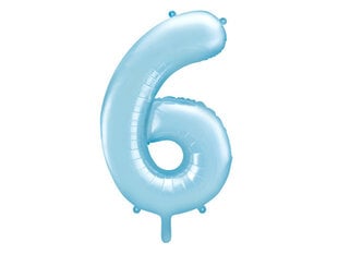 Foliniai balionai Skaičius "6", 86 cm, mėlyni, 50 vnt. kaina ir informacija | Balionai | pigu.lt
