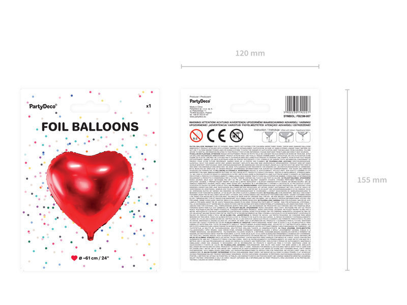 Folinis balionas Heart 61 cm, raudonass kaina ir informacija | Balionai | pigu.lt