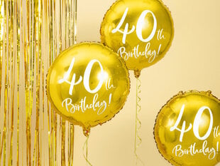 Folinis balionas 40th Birthday, auksinis 45 cm kaina ir informacija | Balionai | pigu.lt