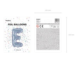 Folinis balionas Raidė "E" 35 cm, sidabrinis/blizgantis kaina ir informacija | Balionai | pigu.lt