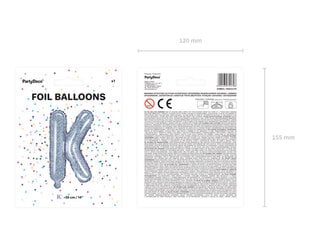 Folinis balionas Raidė "K" 35 cm, sidabrinis/blizgantis kaina ir informacija | Balionai | pigu.lt